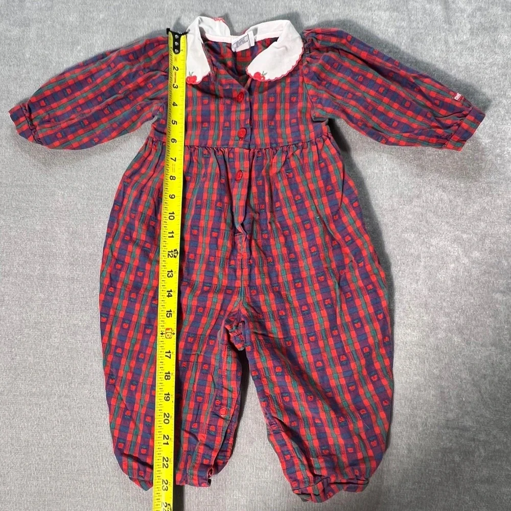 Vintage OshKosh Bgosh‎ Baby Girls Plaid Apple Romper Jumpsuit 18 Months USA Made